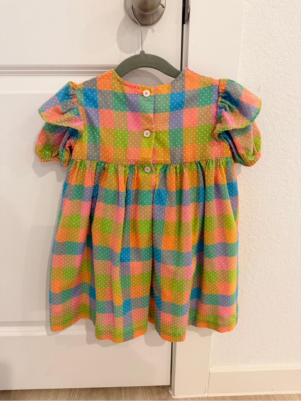 The Beaufort Bonnet Company Rainbow Plaid Smocked Puff Sleeve Dress - Picture 2 of 4